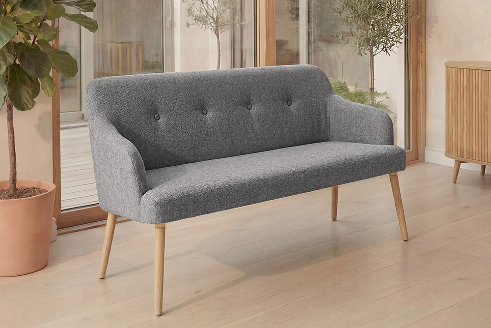 Nordische Sitzbank SCANDINAVIA MEISTERSTÜCK 115cm grau natur Massivholz mit Armlehne » Jetzt kaufen