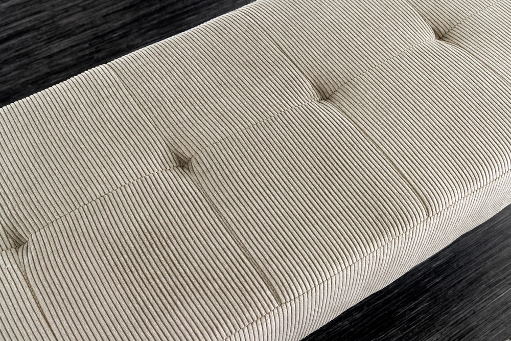 Design Sitzbank BOUTIQUE 100cm hellgrau Cord Metallbeine schwarz