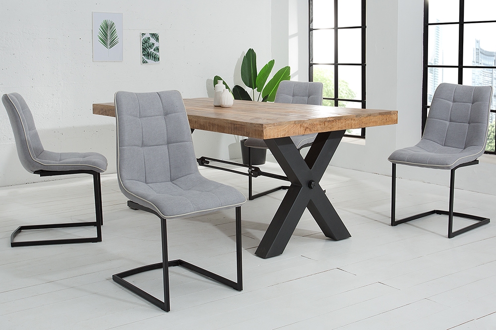 Design Freischwinger Stuhl MIAMI hellgrau Metallgestell matt schwarz
