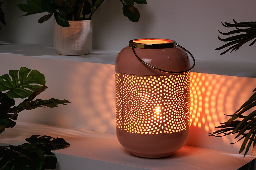 Deko Windlicht CANDLELIGHT 30cm pastell-rosa Metall handmade Laterne