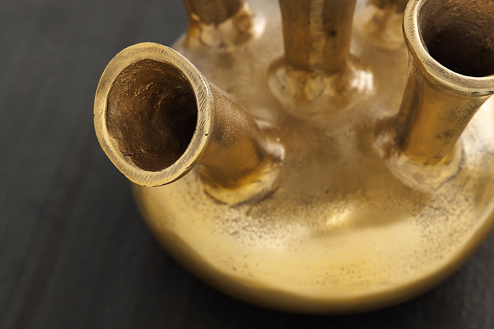 Handgefertigte Vase KIYA 25cm gold mit fünf Öffnungen Blumenvase