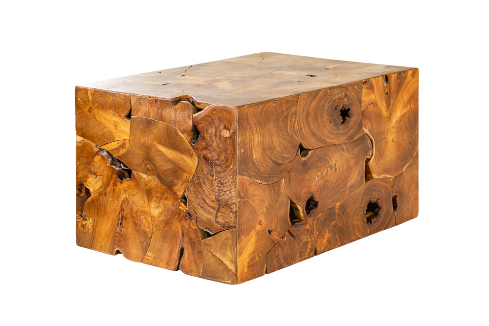 Massiver Couchtisch SQUARE 90cm Teakholz Würfel Handarbeit