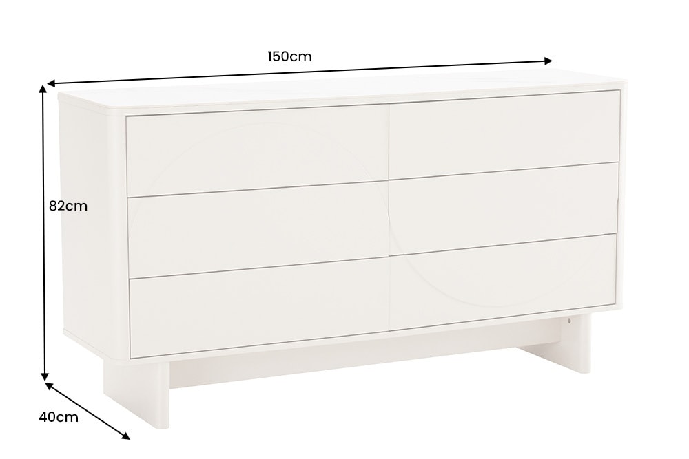 Design Sideboard SAVOY 150cm kaschmir weiß Marmor Keramik mit sechs Schubladen
