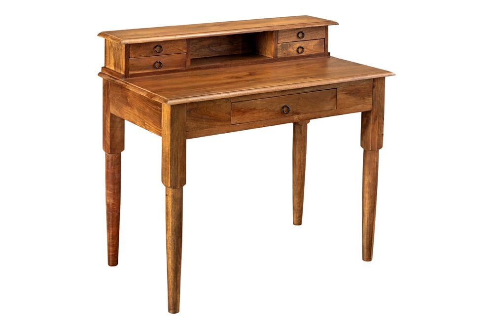 Design Sekretär HEMINGWAY M 90cm braun massiv Mangoholz honey finish Schreibtisch