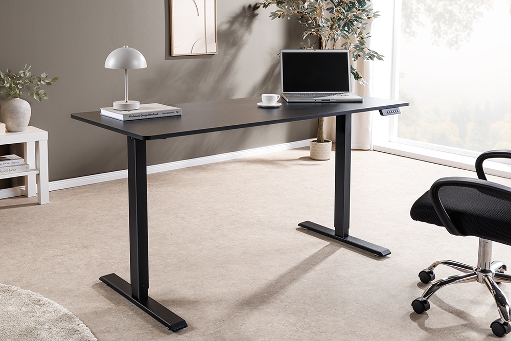 Höhenverstellbarer Schreibtisch BLACK DESK 140cm anthrazit schwarzes Metallgestell