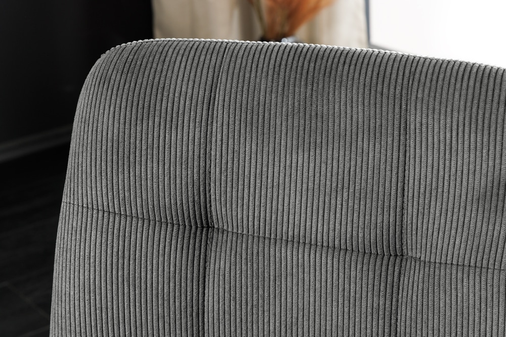 Moderner Design Stuhl TRES CHIC grau Cord schwarze Metallbeine Esszimmer