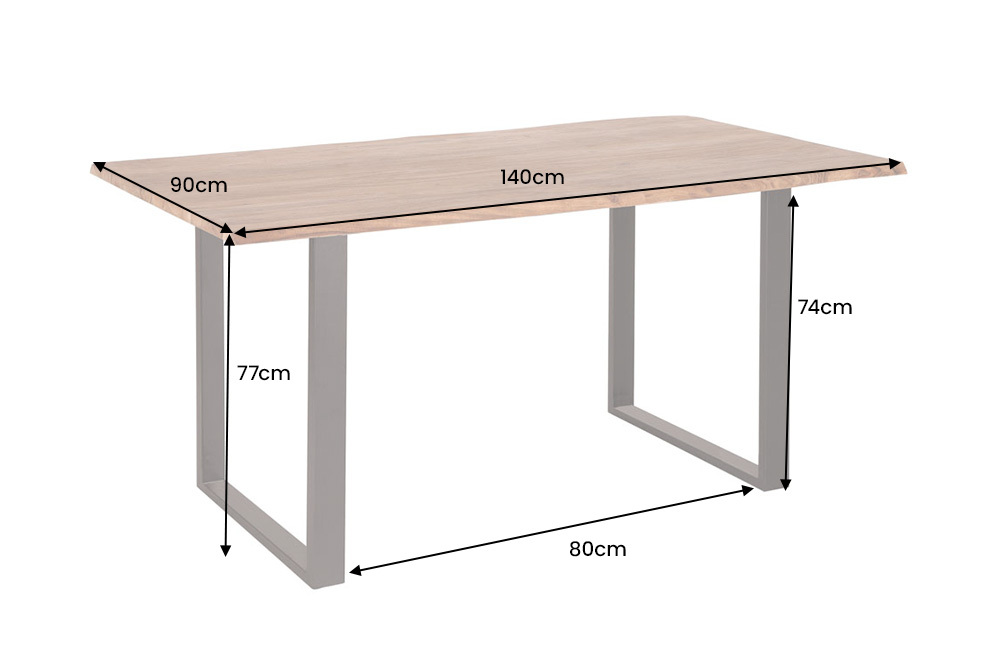 Massivholz Esstisch MAMMUT 140cm Wild-Akazie Baumkante Industrial Design 2,6cm Tischplatte