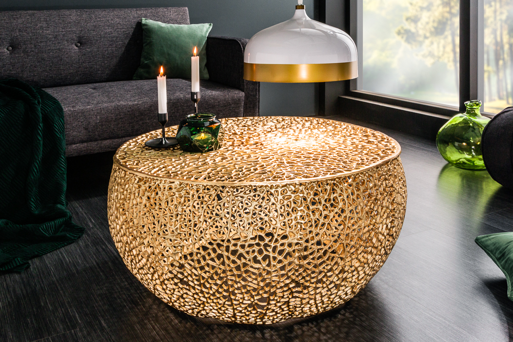 Filigraner Design Couchtisch ABSTRACT LEAF 80cm gold Handarbeit
