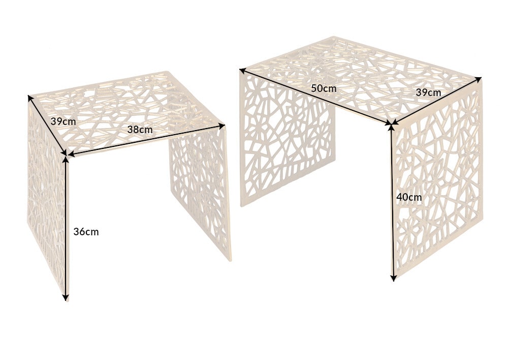 Handgearbeiteter Couchtisch ABSTRACT 50cm 2er Set gold im Gap Design