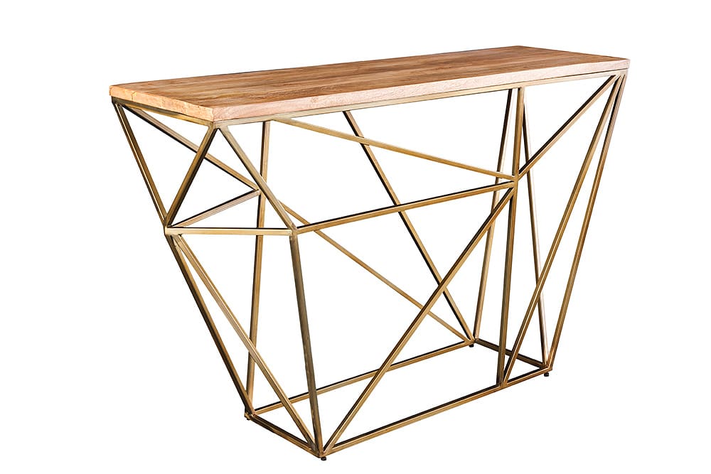 Abstrakter Konsolentisch DIAMOND 120cm natur messing Mangoholz Metallgestell