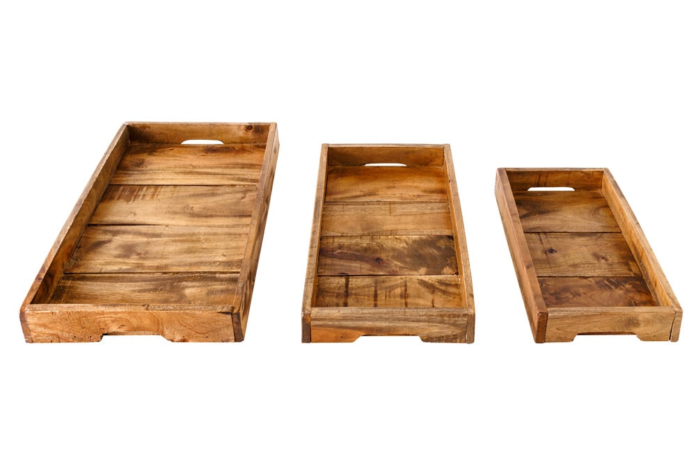 Massives 3er Set Tablett HEMINGWAY 45cm recyceltes Mahagoniholz handmade Servierbrett