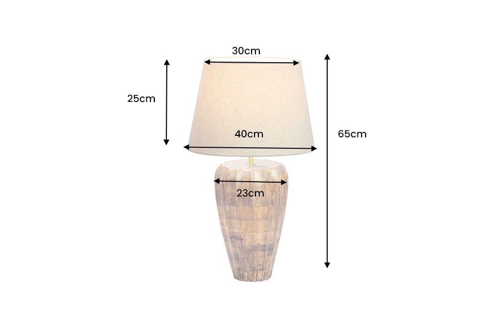 Handgefertigte Tischlampe PURE NATURE 65cm weiß natur Mangoholz mit Stoffschirm