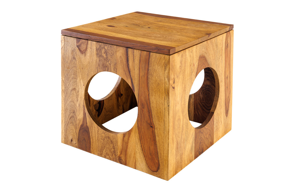 Massivholz Beistelltisch CUBUS 40cm Sheesham stone finish Hocker