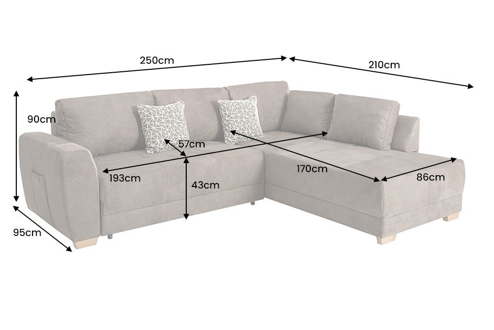 Modernes Ecksofa NORWAY 250cm taupe Microfaser Schlafsofa mit Bettkasten Federkern