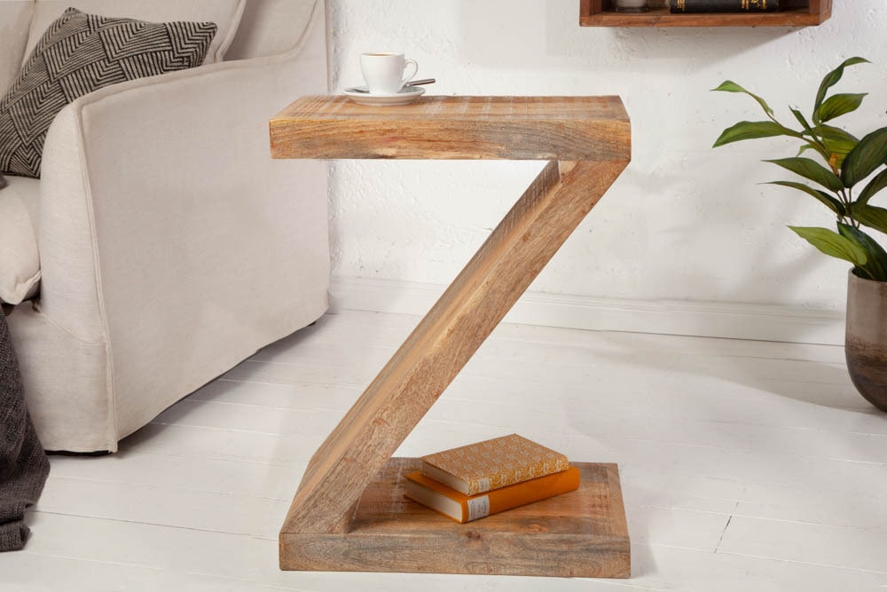 Massiver Beistelltisch Z 45cm Mangoholz Z-Form in Handarbeit gefertigt