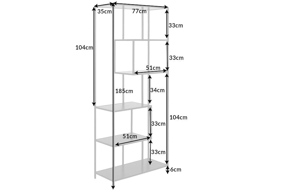 Industrial Bücherregal SLIM LINE 185cm Esche schwarz sechs Regalböden