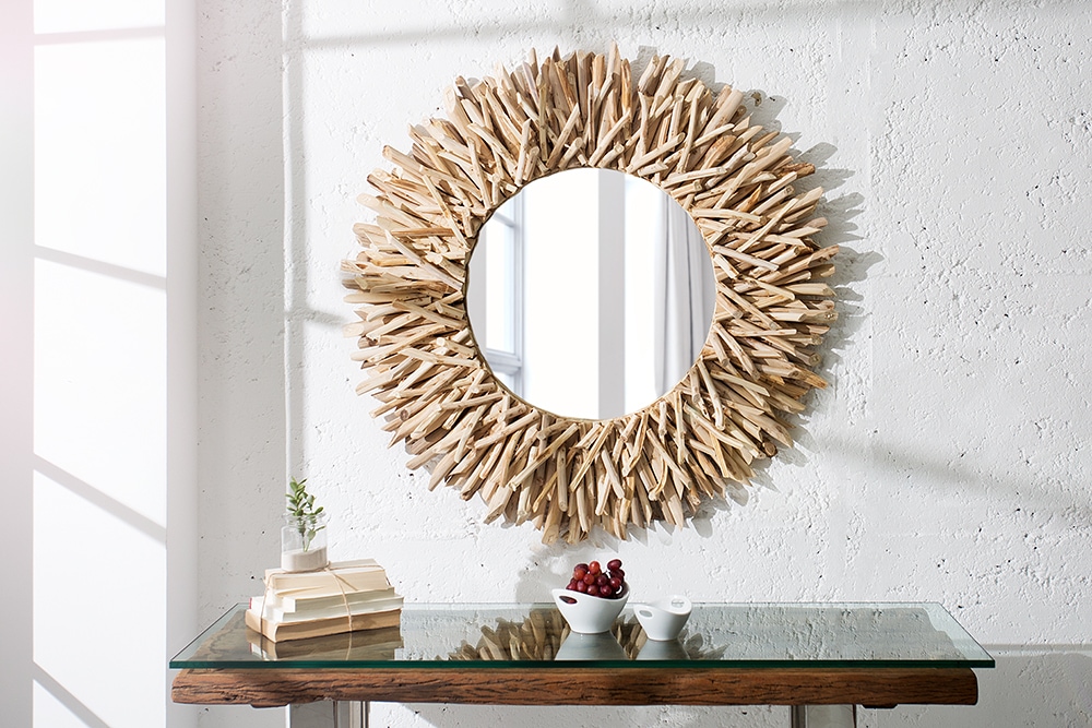 Handgearbeiteter Teakholz Spiegel RIVERSIDE 80cm natur Treibholz