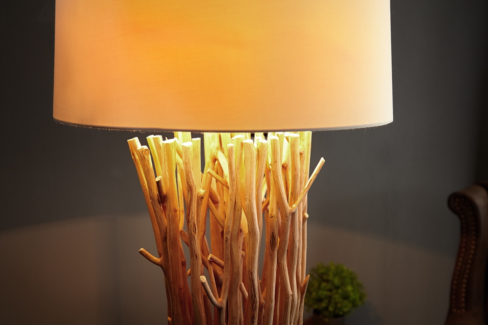 Design Treibholz Stehlampe EUPHORIA 180cm natur mit Leinenschirm