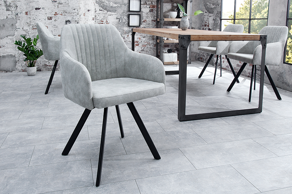 Retro Design Stuhl LUCCA stone grau Microfaser mit Armlehne Steppung gepolstert