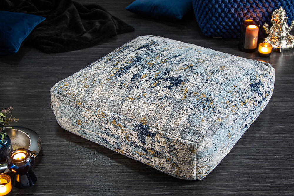 Design Bodenkissen XL ABSTRAKT 70cm blau beige abstraktes Muster Sitzpouf