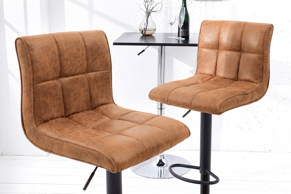 Höhenverstellbarer Barhocker MODENA vintage braun Microfaser Metall schwarz mit Lehne drehbar