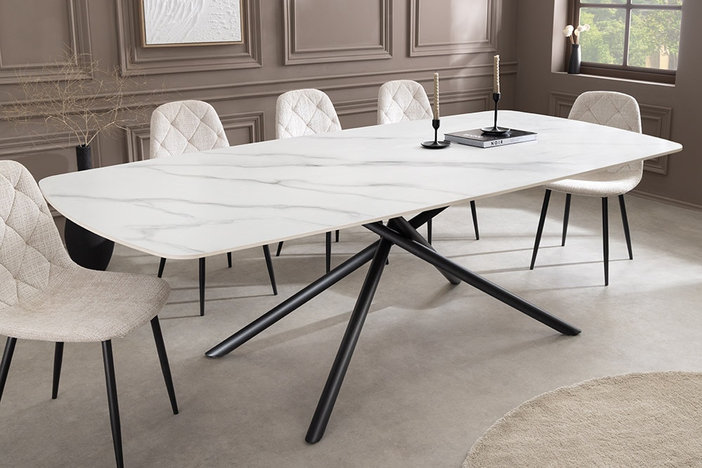 Design Esstisch OSAKA 160cm weiß Keramik schwarz Sterngestell Metall