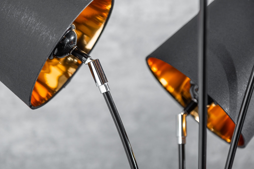 Design Stehlampe LEVELS 176cm mit 5 Leinenschirmen schwarz gold Stehleuchte