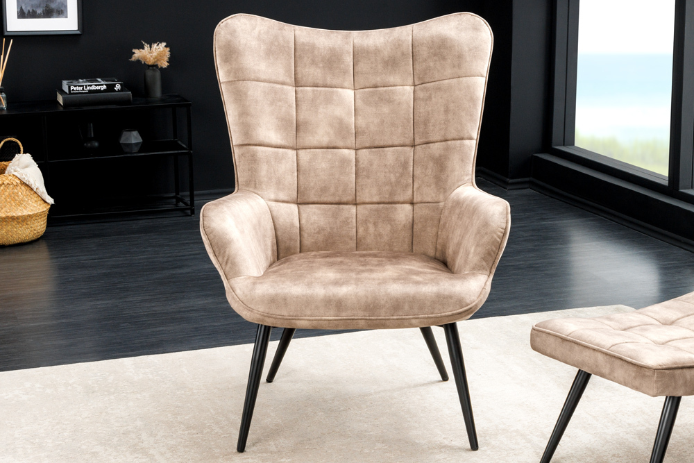 Moderner Sessel SCANDINAVIA champagner beige Samt schwarze Metallbeine mit Armlehne Moderner Sessel SCANDINAVIA champagner beige Samt schwarze Metallbeine mit Armlehne