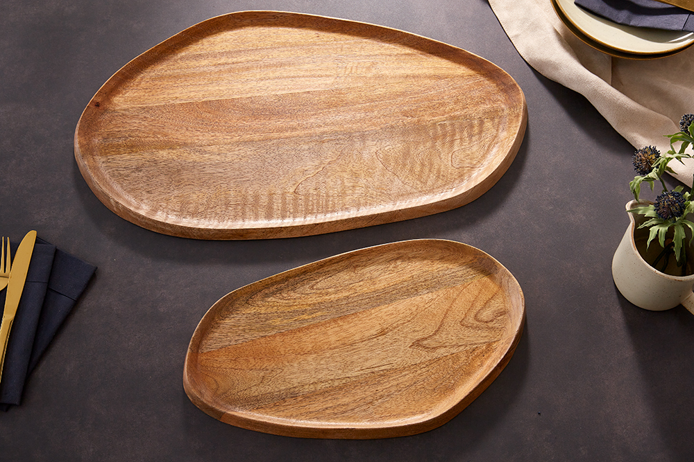 Massives Tablett 2er Set AMAZONAS 56cm Mangoholz handgearbeitet