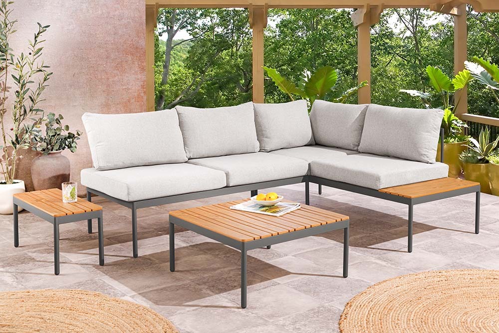Outdoor Lounge MOBILE MODULAR anthrazit hellgrau Garten-Sitzgruppe inkl. Tisch und Kissen