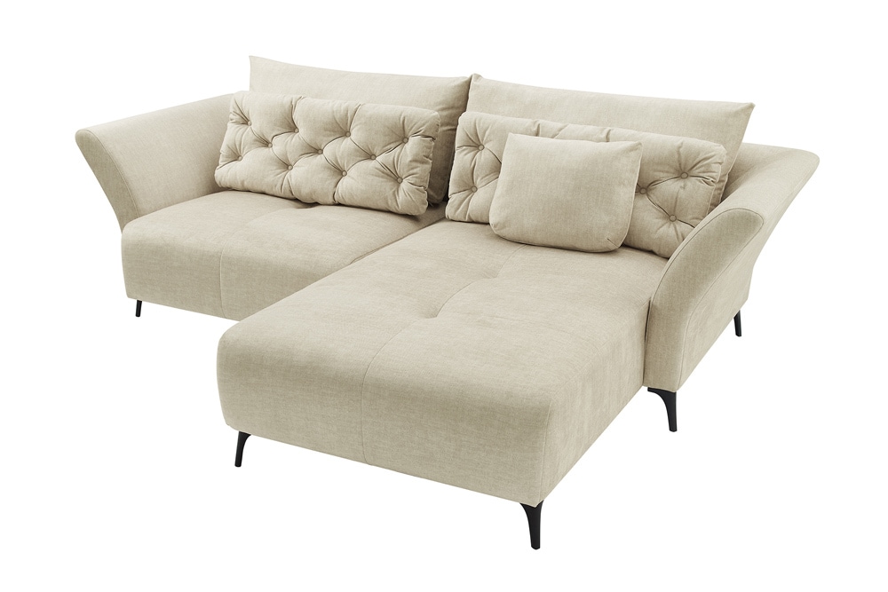 Modernes Ecksofa MARRAKESCH 265cm beige Samt 3-Sitzer inkl. Kissen Ottomane rechts