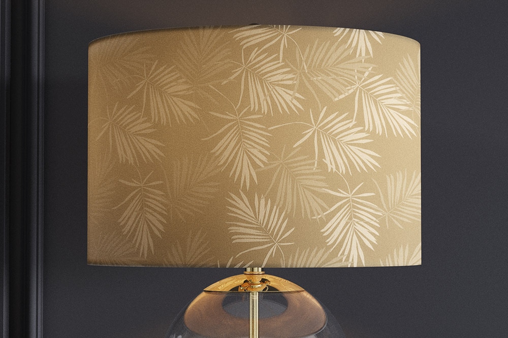 Moderne Tischlampe CLASSICO 50cm transparent Glas weiß gold Leinenschirm