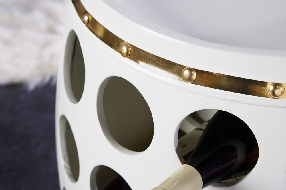Design Weinfass BODEGA WHITE 70cm weiß gold Pinie Flaschen Gläseraufhängung Design Weinfass BODEGA WHITE 70cm weiß gold Pinie Flaschen Gläseraufhängung