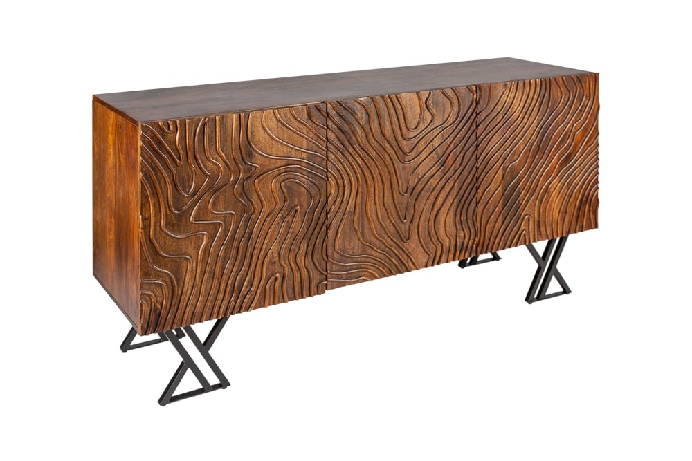 Handgearbeitetes Sideboard FLUID 160cm Mangoholz mit aufwendigen 3D Schnitzereien