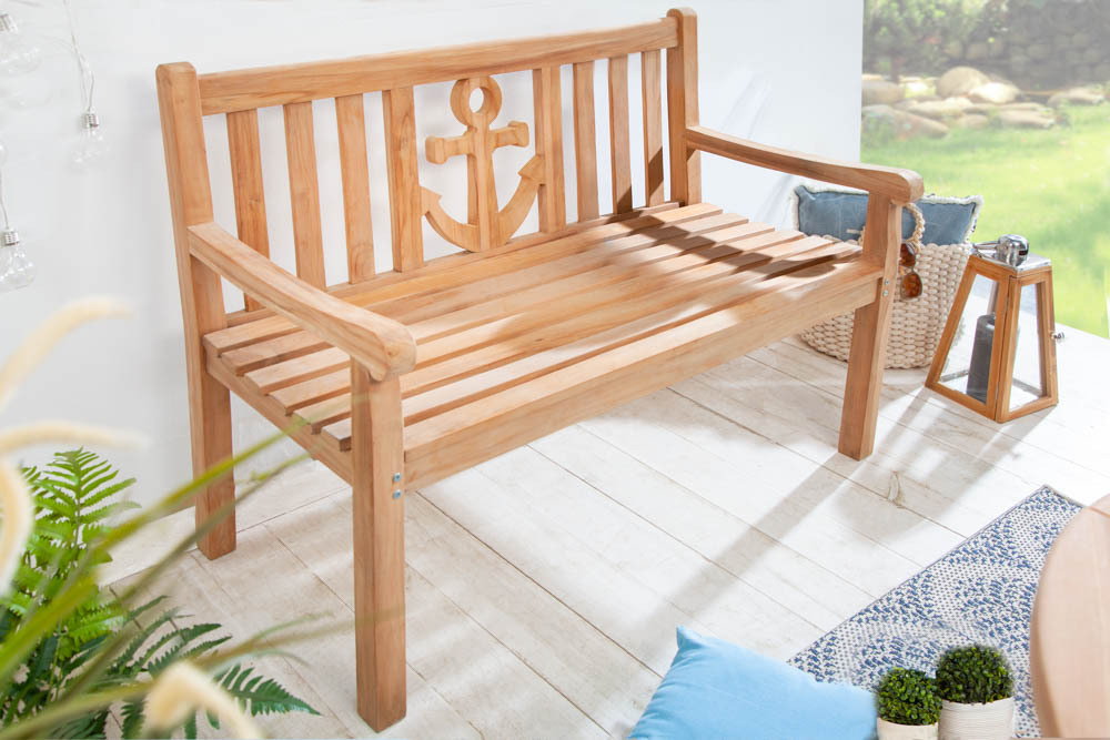 Massive Gartenbank EMPIRE TEAK 120cm Teakholz mit Ankerdesign