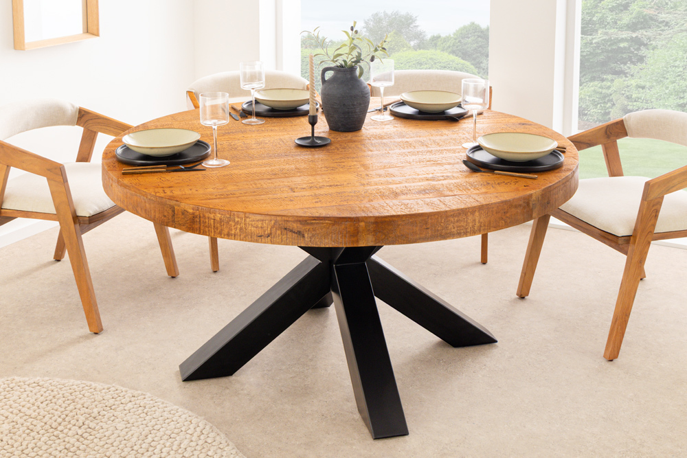 Runder Esstisch THOR 140cm natur massives Mangoholz schwarzes Metallgestell » Jetzt kaufen