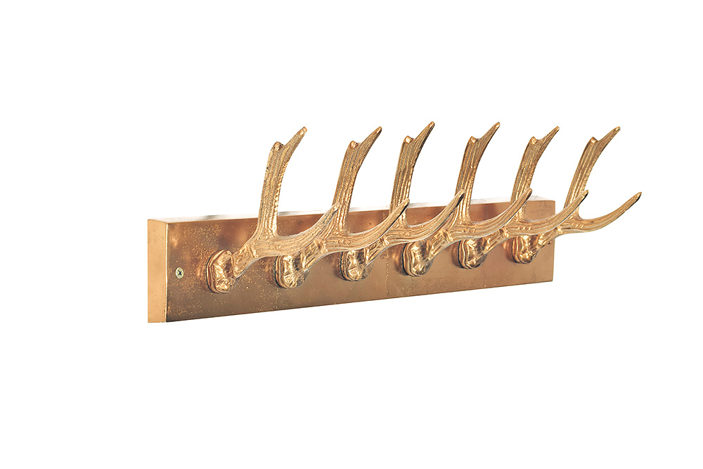 Dekorative Wandgarderobe DEER 50cm gold Metall Hirschgeweih Kleiderhaken