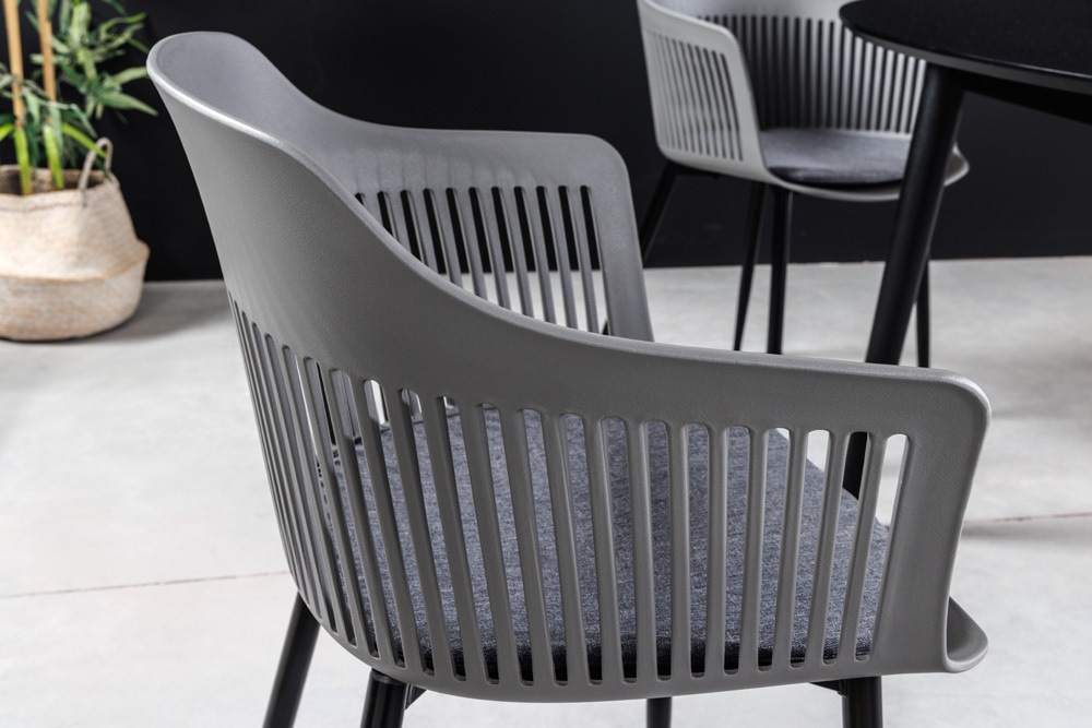 Design Stuhl AIRE grau Kunststoff Stahlgestell Indoor Outdoor inkl. Kissen