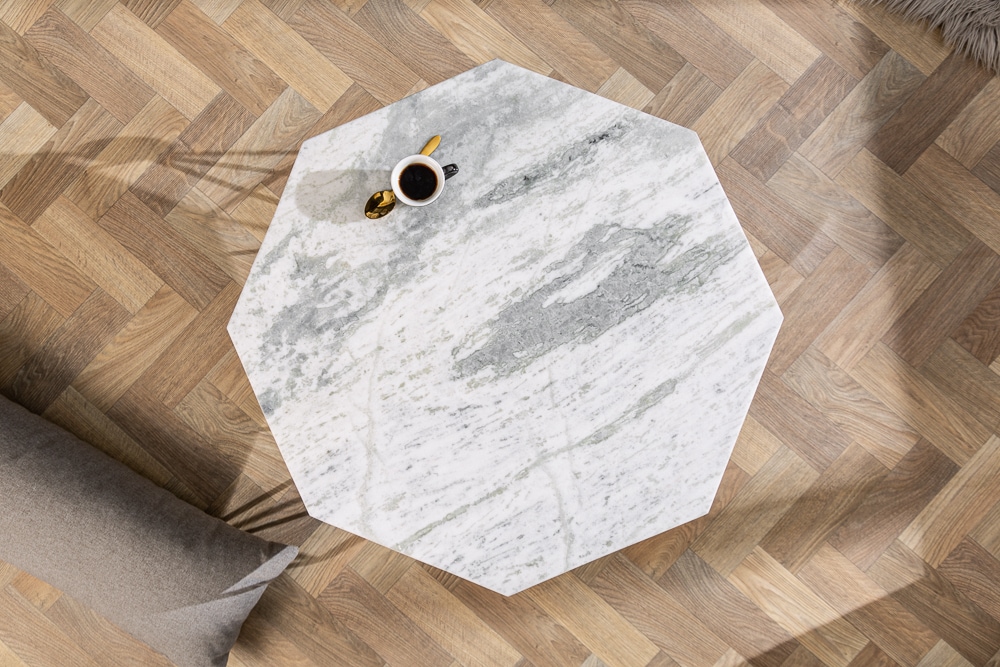Eleganter Couchtisch DIAMOND 70cm weiß messing mit Marmorplatte
