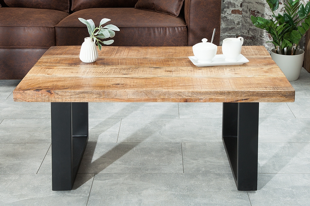 Design Couchtisch IRON CRAFT 100cm Mangoholz Eisen Industrial Design massiv schwarzes Gestell