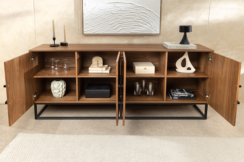 Industrial Sideboard GRANDEZZA 180cm natur Walnuss schwarz Metall viel Stauraum » Jetzt kaufen
