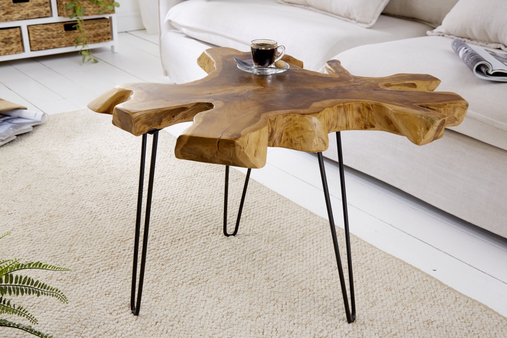 Einzigartiger Beistelltisch WILD 60cm Teakholz Baumscheibe Couchtisch