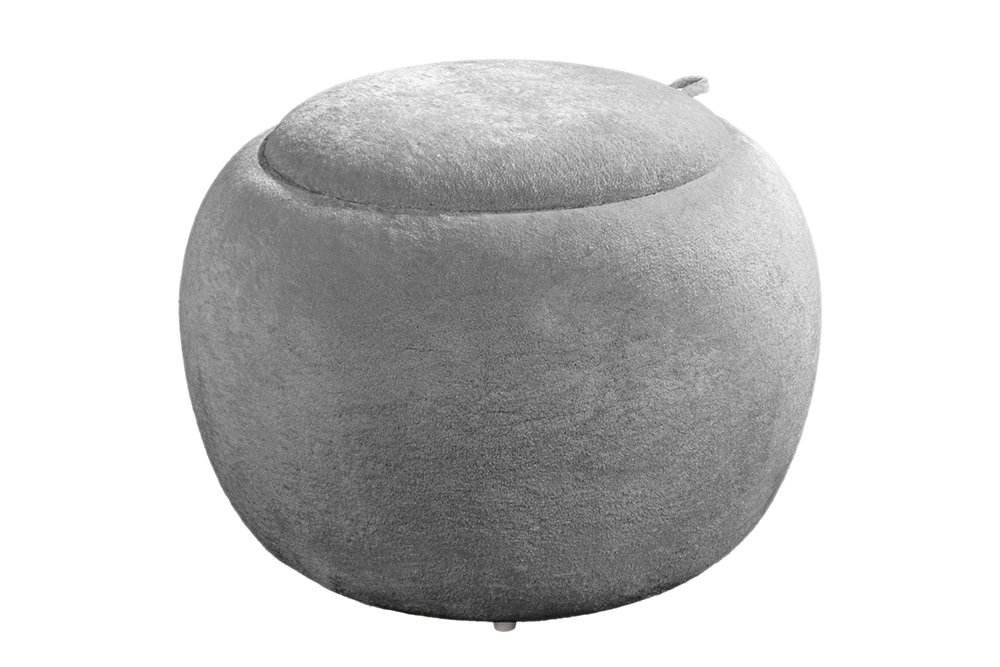 Runder Couchtisch ORBIT 50cm grau Bouclé Hocker mit Tablett und Stauraum