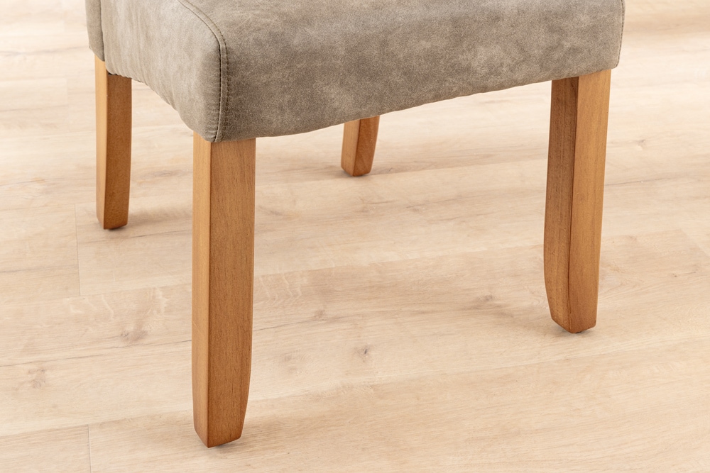Design Stuhl CASA taupe Microfaser mit Zierknöpfen Massivholzbeine