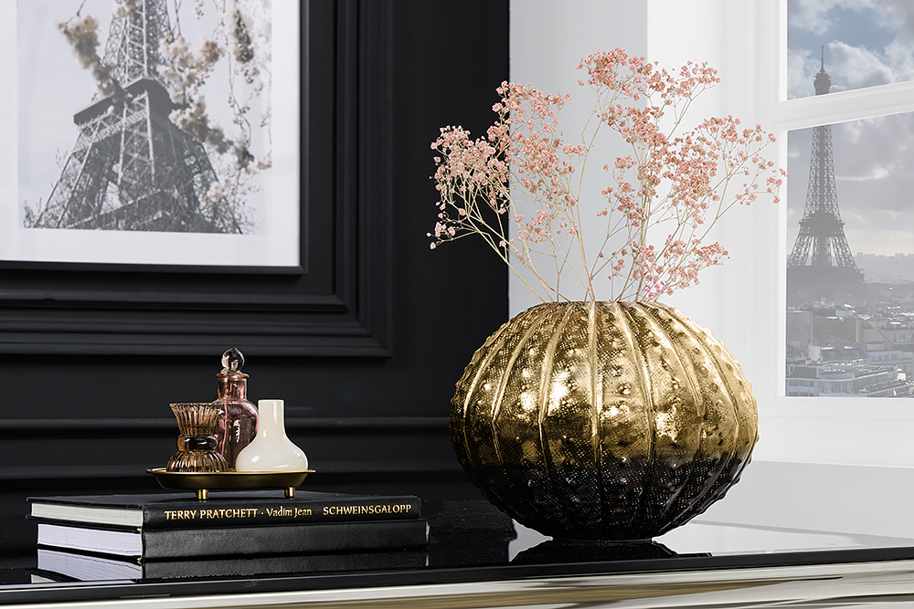 Design Deko Vase ABSTRACT 30cm gold Handarbeit Hammerschlag