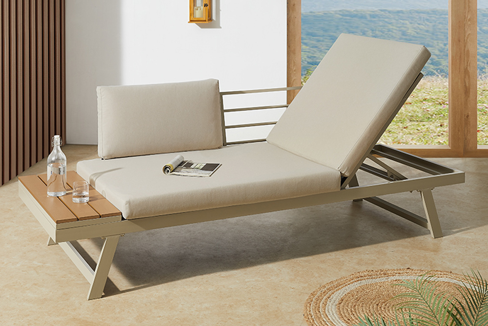 Verstellbare Gartenlounge MODULAR MIAMI 230cm champagner greige Gartensofa oder Gartenliege