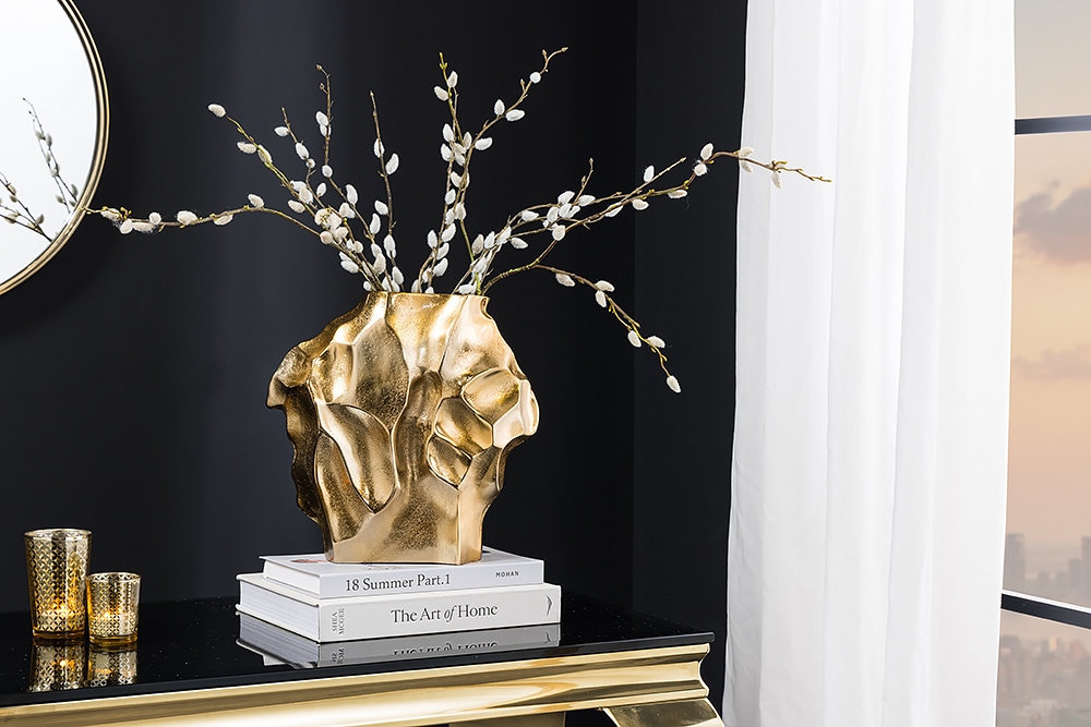 Handgefertigte Vase LIQUID 25cm gold Metall Hammerschlag Design