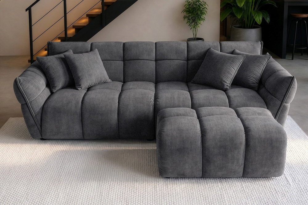 XXL Sofa CLOUD 260cm grau Vogue Samtstoff Bigsofa Federkern inkl. Kissen