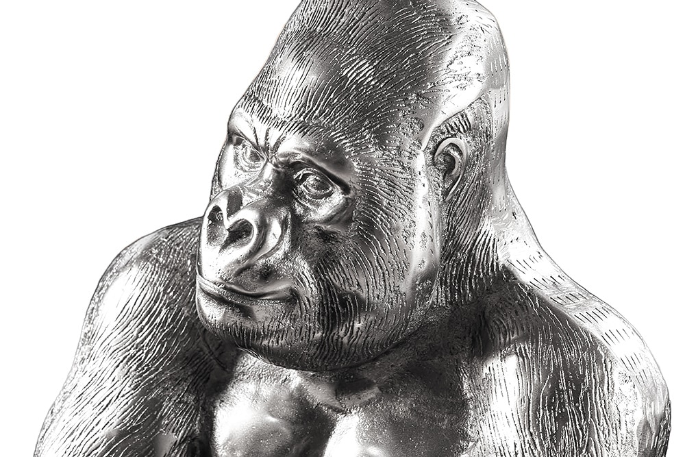 Runder Couchtisch WILDLIFE KONG 60cm silber Metall Glas Affenfigur Gorilla Skulptur handmade