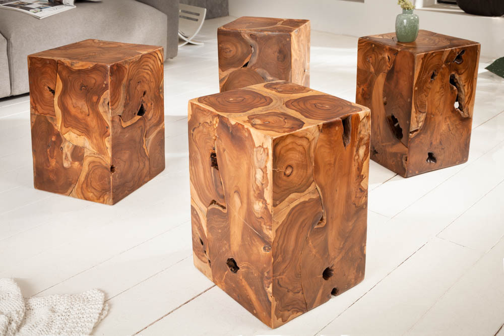 Massiver Beistelltisch SQUARE 30cm Teakholz Würfel Sitzhocker